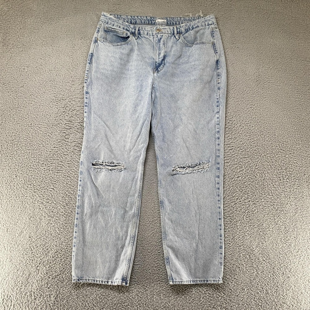 Good American 90s Relaxed Jeans Womens 18 Light Wash High Rise Distressed